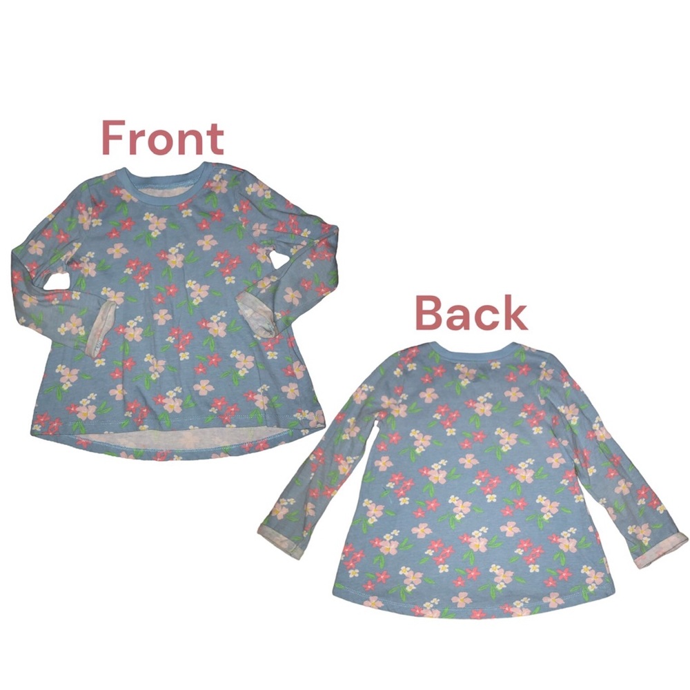 Kidgets Floral Top Girls Size 4T Long Sleeve Roll Hem Blue